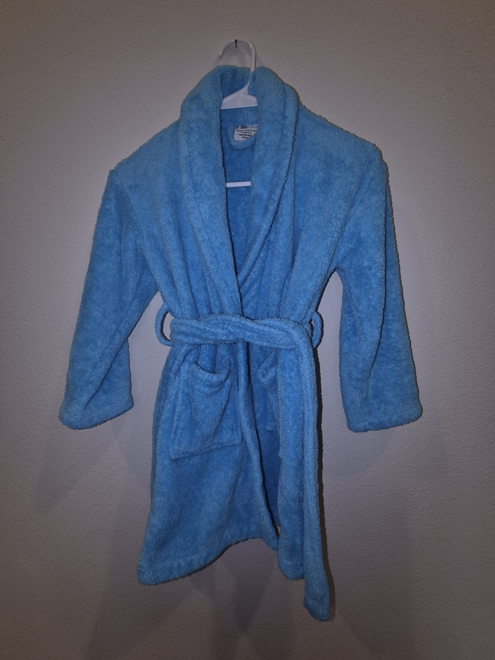 Kids Plush Microfiber Fleece Turquoise Shawl-Collar Bathrobe Sz Medium (7-8)